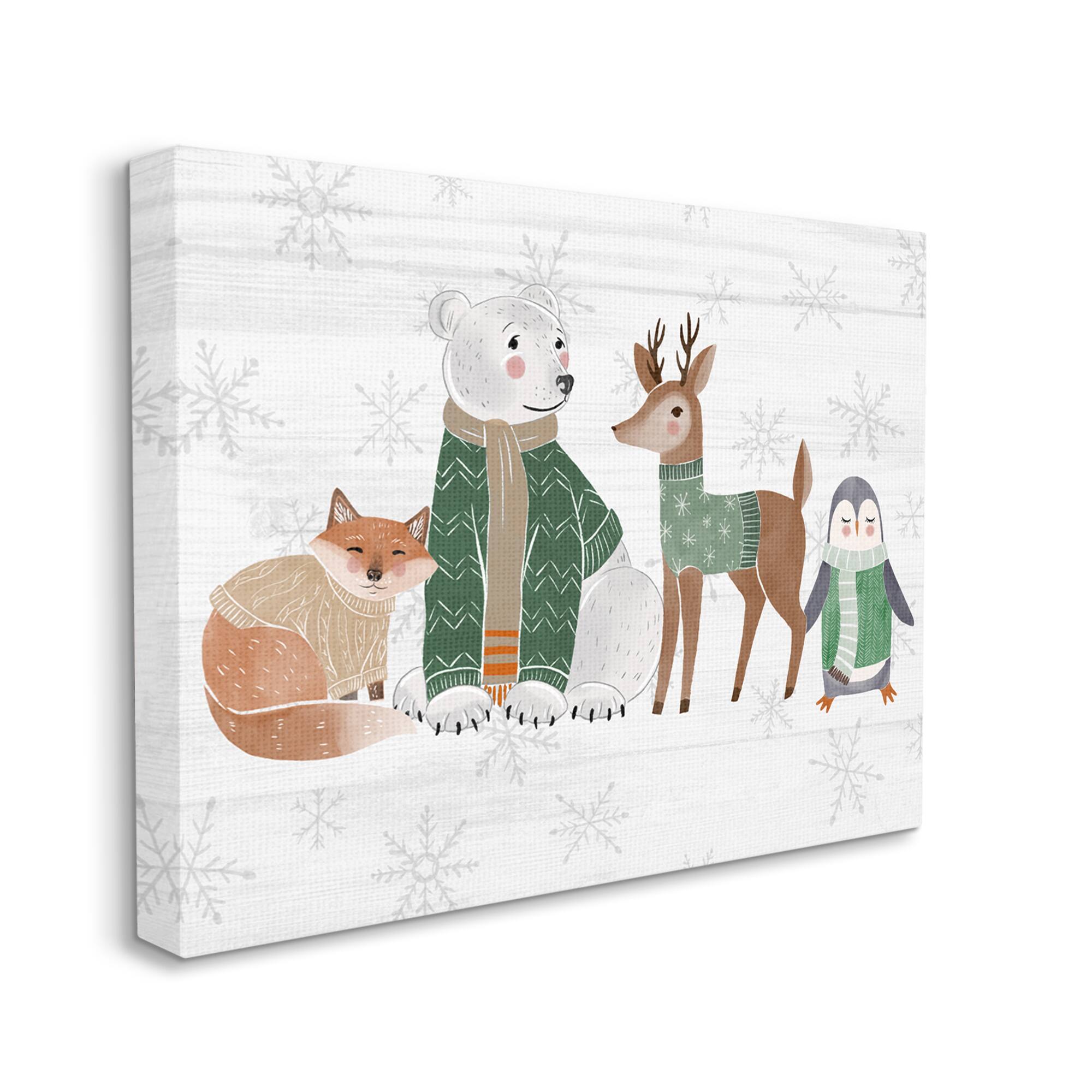Stupell Industries Winter Wildlife Animals Snowflakes Canvas Wall Art